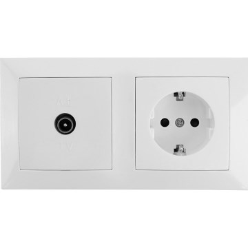 Aigostar - TV socket and SCHUKO 230V outlet with frame, white