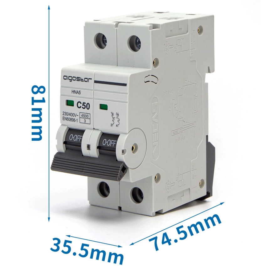 Aigostar - Two-pole circuit breaker 2P-50A-C 230-400V