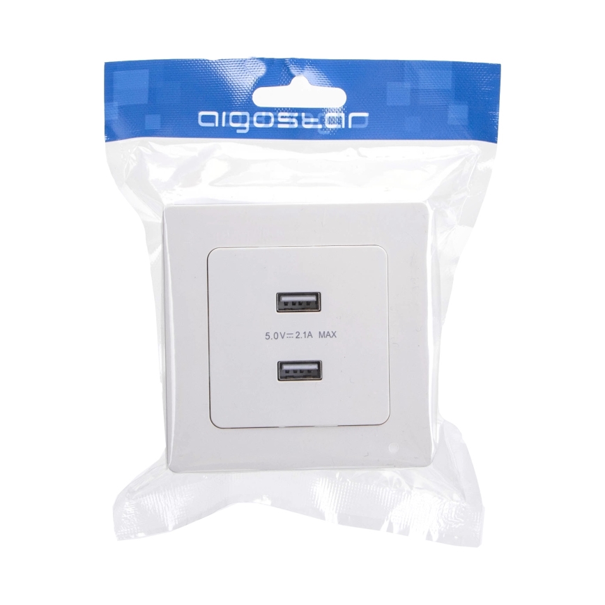 Aigostar - USB charging outlet with frame, 2x USB-A, white