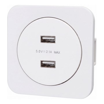 Aigostar - USB power outlet with frame, 2x USB-A, white