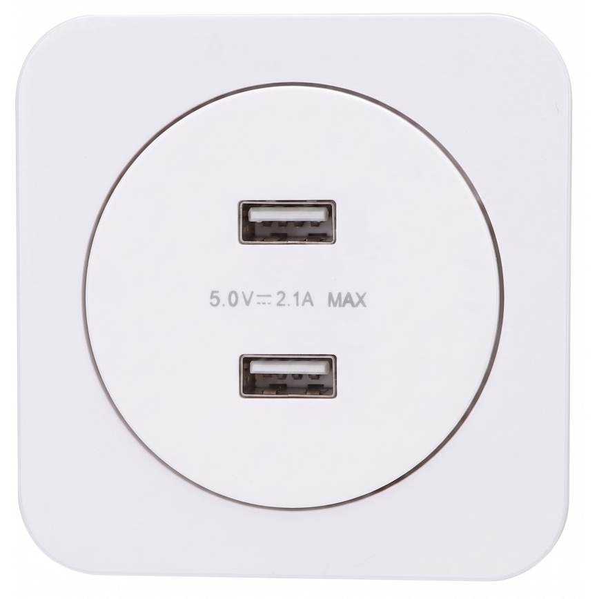Aigostar - USB power outlet with frame, 2x USB-A, white