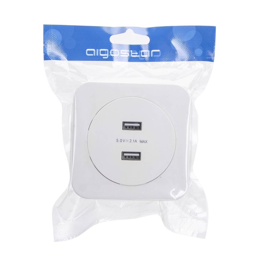 Aigostar - USB power outlet with frame, 2x USB-A, white