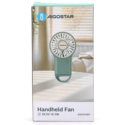 Aigostar - USB Rechargeable Pocket Fan 4W/5V 500 mAh Green