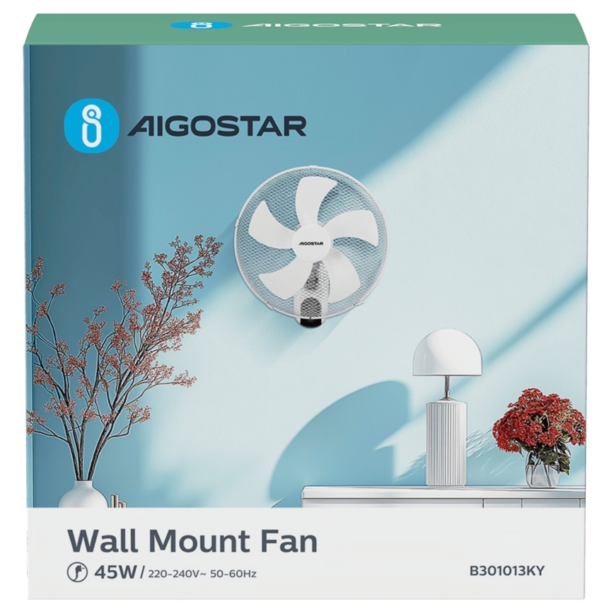 Aigostar -  Wall fan 45W/230V white + remote control