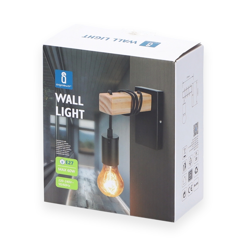 Aigostar - Wall light 1xE27/60W/230V brown/black