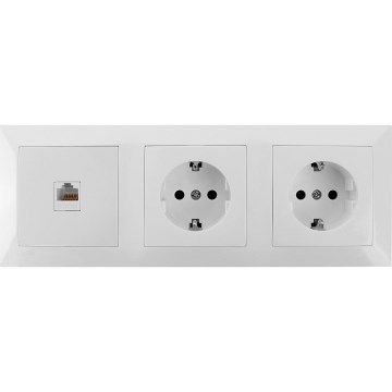 Aigostar - White Ethernet outlet and 2x SCHUKO sockets with frame