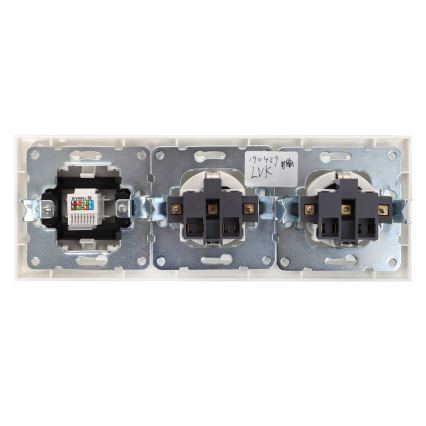 Aigostar - White Ethernet outlet and 2x SCHUKO sockets with frame