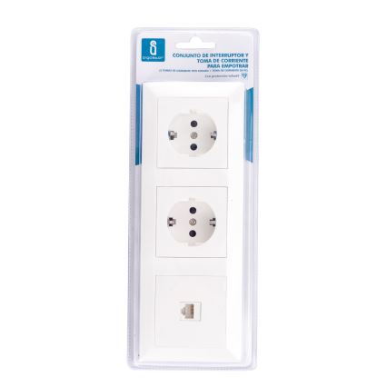 Aigostar - White Ethernet outlet and 2x SCHUKO sockets with frame