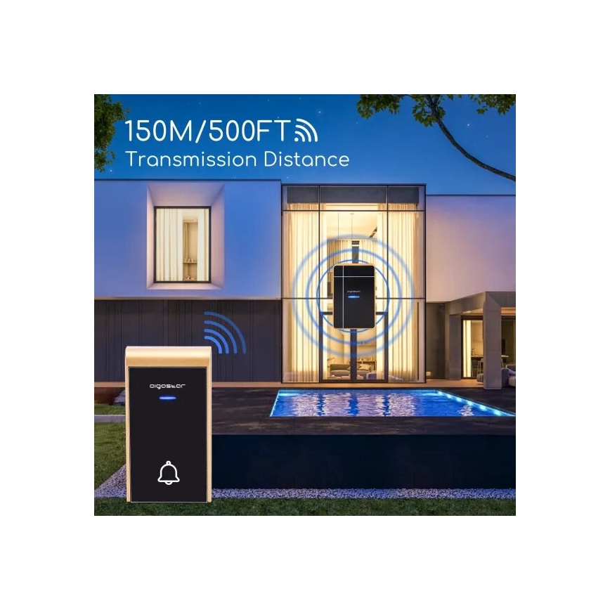 Aigostar - Wireless doorbell 3xAA IP44 black/copper