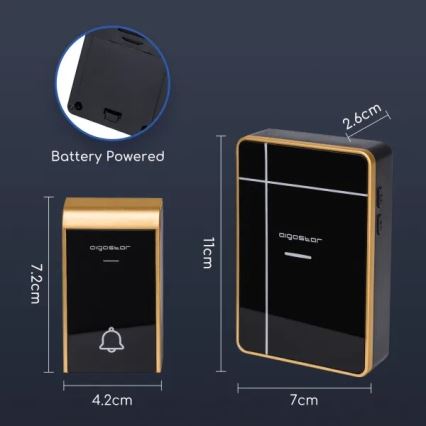 Aigostar - Wireless doorbell 3xAA IP44 black/copper
