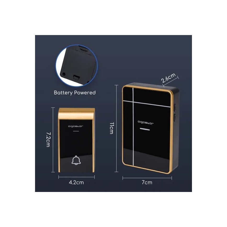 Aigostar - Wireless doorbell 3xAA IP44 black/copper
