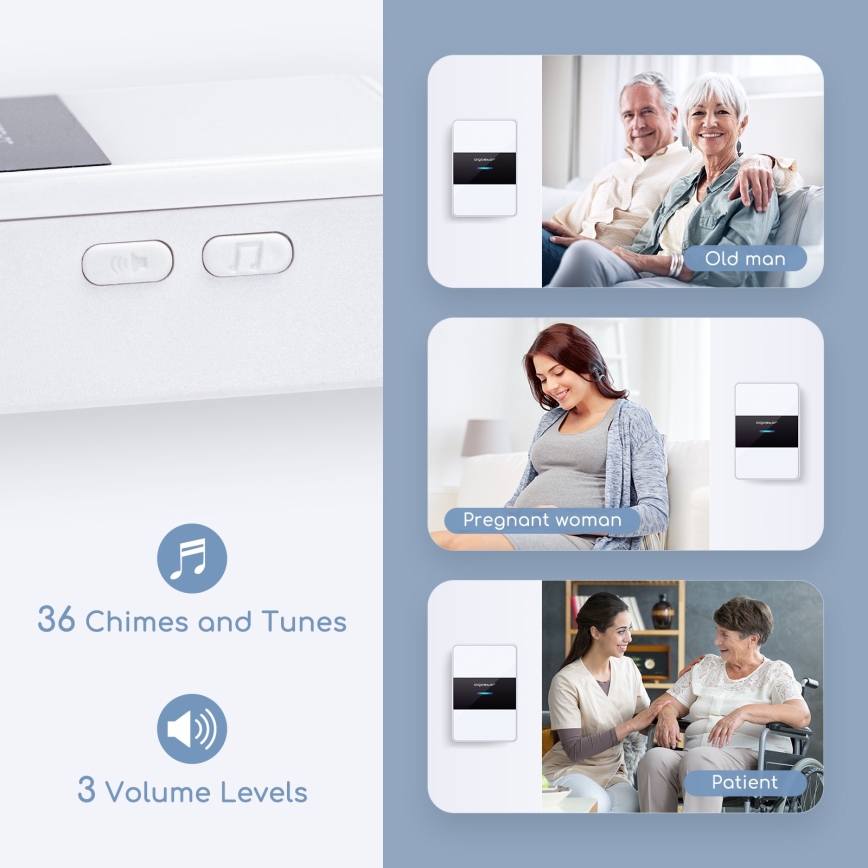 Aigostar - Wireless doorbell 3xAA IP44 black/white
