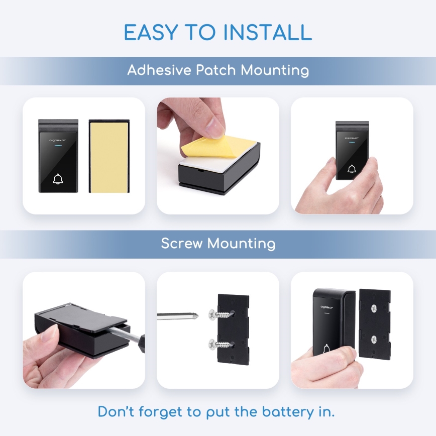 Aigostar - Wireless doorbell 3xAA IP44 black/white