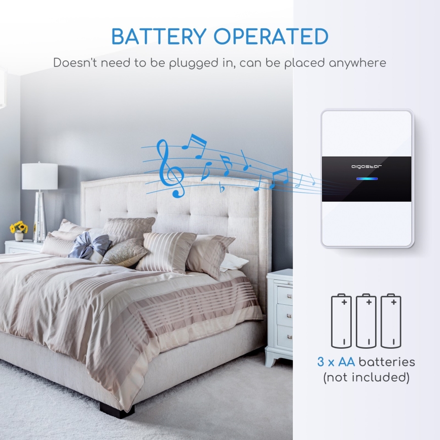 Aigostar - Wireless doorbell 3xAA IP44 black/white