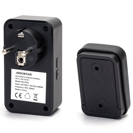 Aigostar - Wireless socket doorbell 1Z 230V IPX4 black