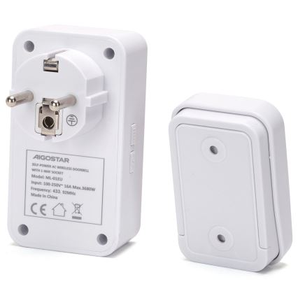 Aigostar - Wireless socket doorbell 1Z 230V IPX4 white