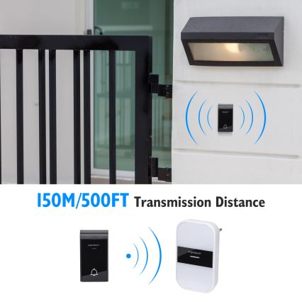Aigostar - Wireless socket doorbell 230V/12V IP44 white/black