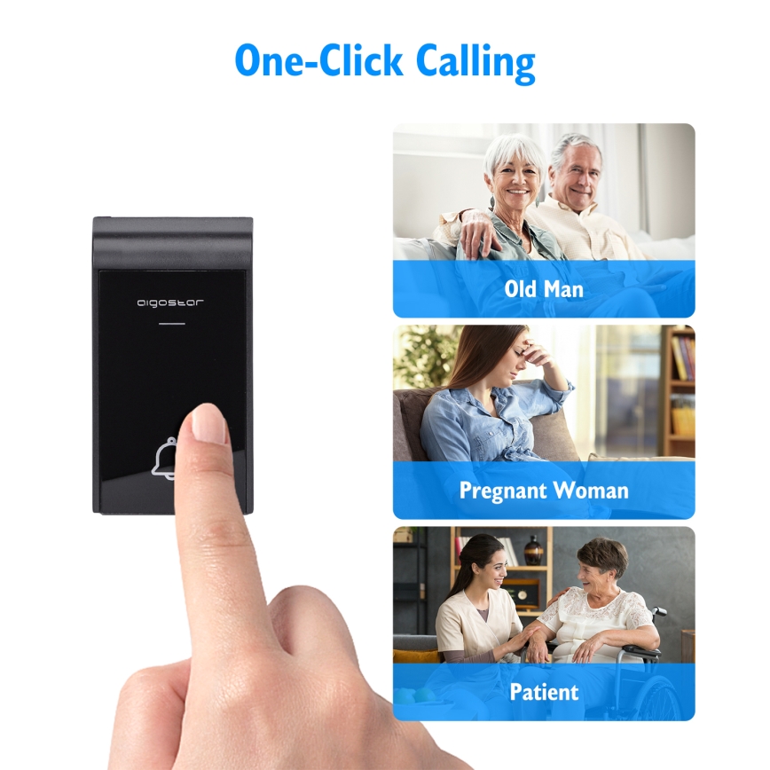 Aigostar - Wireless socket doorbell 230V IP44 white/black