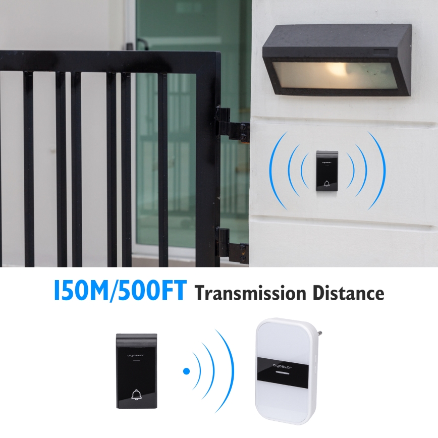 Aigostar - Wireless socket doorbell 230V IP44 white/black