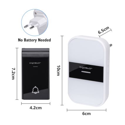 Aigostar - Wireless socket doorbell 230V IP44 white/black