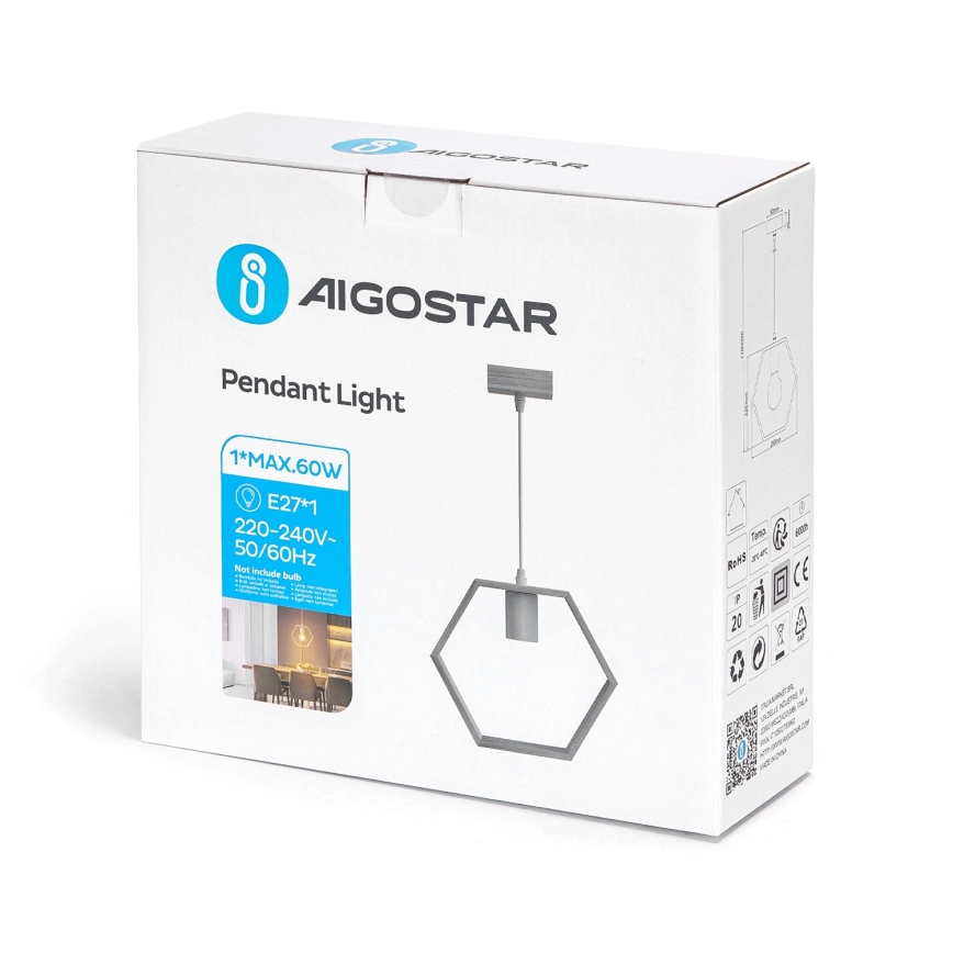 Aigostar - Wooden pendant light on cord 1xE27/60W/230V Pine