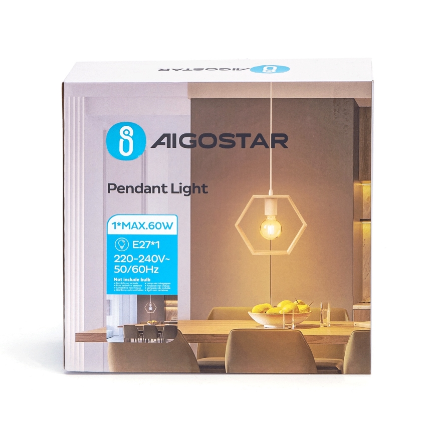 Aigostar - Wooden pendant light on cord 1xE27/60W/230V Pine