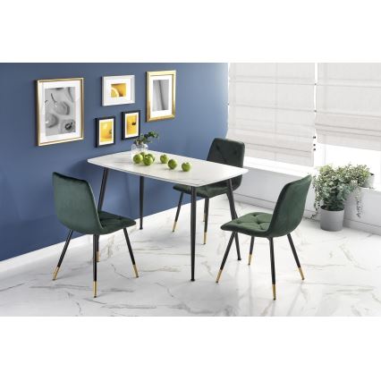 ALARA dining table, white marble finish/black