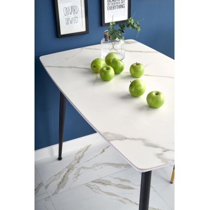 ALARA dining table, white marble finish/black