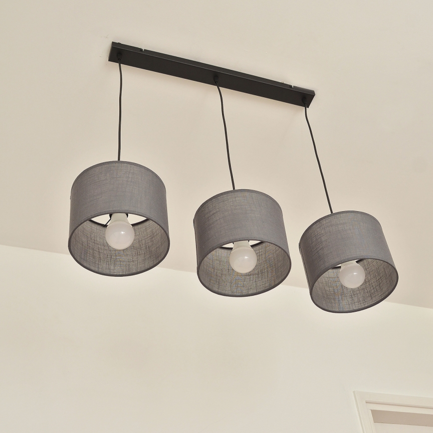 ALBA Cable-Hung Pendant Light, 3x E27, 15W, 230V — Grey