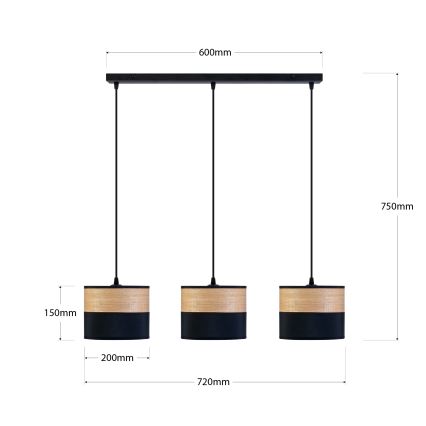 ALBA cable pendant 3xE27/15W/230V black/brown