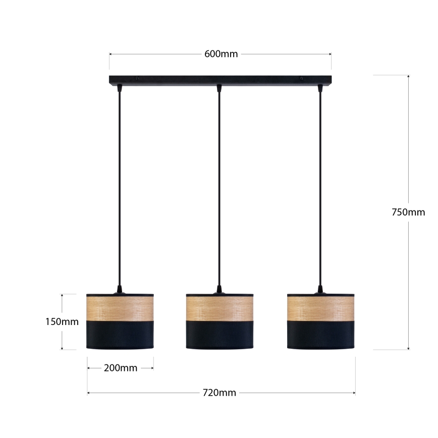 ALBA cable pendant 3xE27/15W/230V black/brown