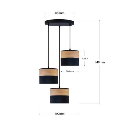 ALBA cable pendant light, 3xE27/15W/230V, Ø40 cm, black/brown