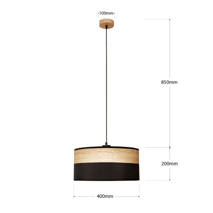 ALBA Cord Pendant Light 1x E27/15W/230V Ø 40 cm Black/Brown