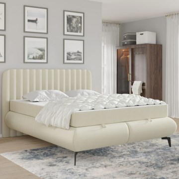 ALEXA Upholstered Bed with Mattresses and Under-Bed Storage, 180 x 200 cm, Beige