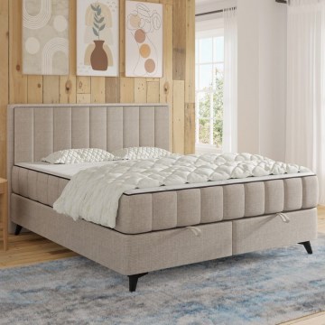 ALICIA Upholstered Bed with Mattresses, Topper and Built-in Storage — 140x200 cm, Beige