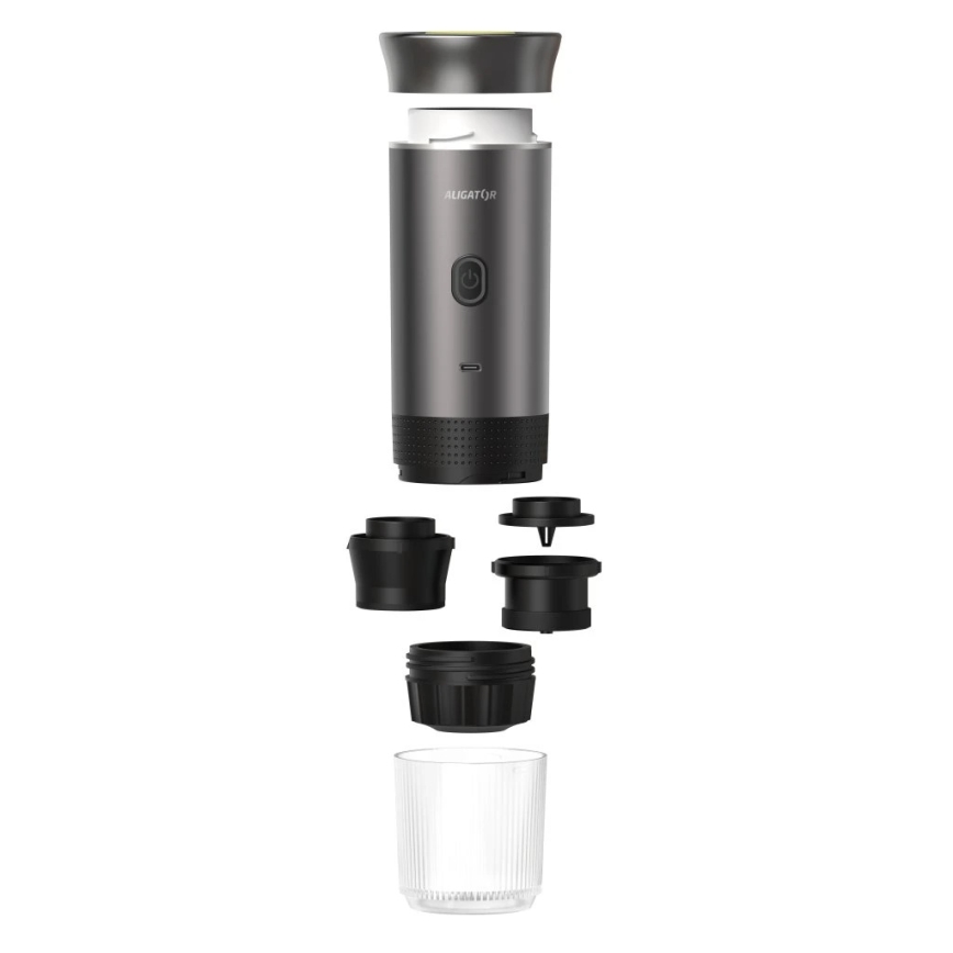 Aligator ACM002 - PortaCaffé 3-in-1 Travel Rechargeable Coffee Maker 72W/7500 mAh gray