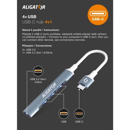 Aligator AHUB002 - 4-in-1 USB-C hub