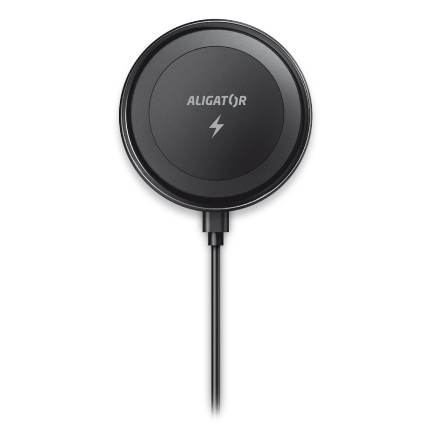Aligator AMS05BK – Magnetic Car Phone Mount with 15W Qi Wireless Charging, MagSafe-compatible, Black