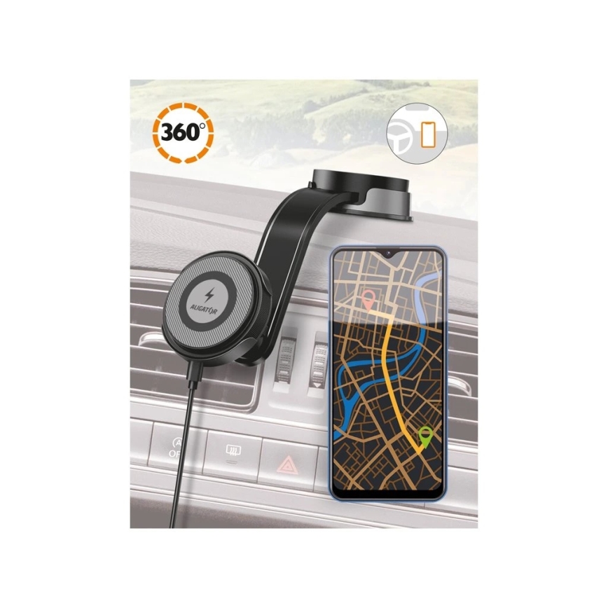 Aligator AMS07BK - MagSafe Car Phone Holder with Flexible Arm, Black