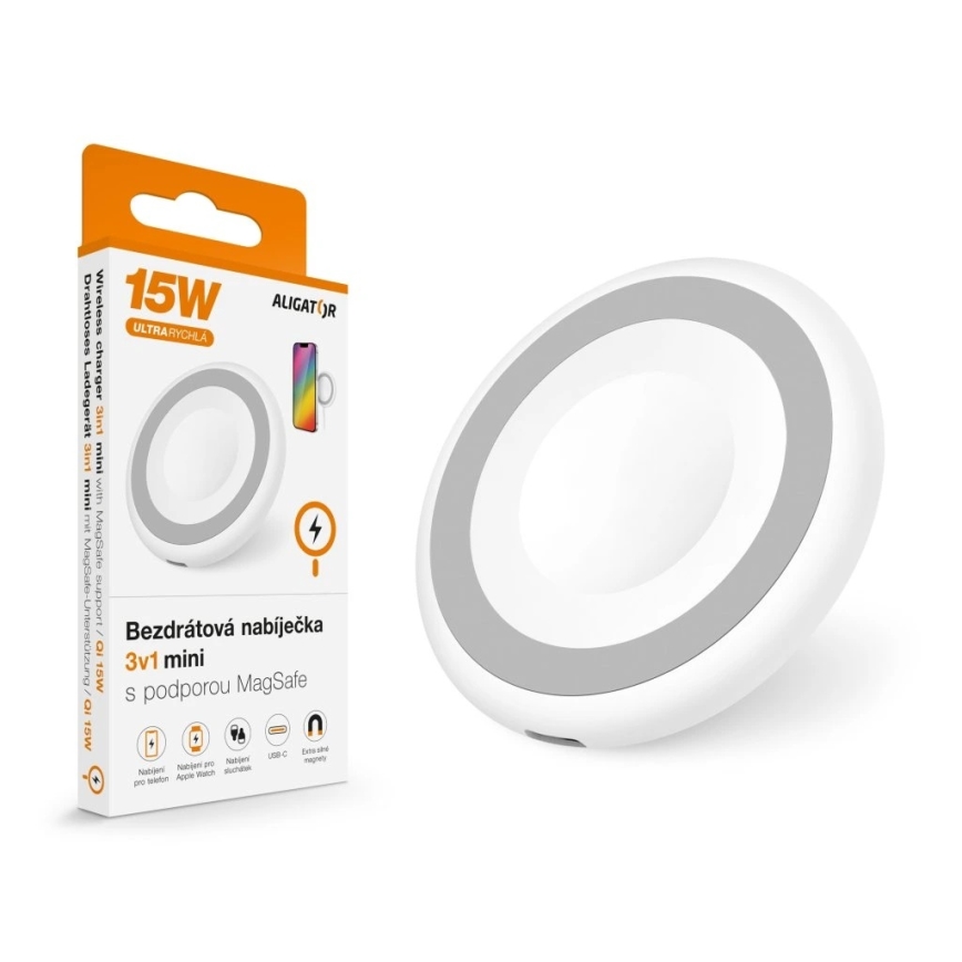 Aligator AMS08WT - 3-in-1 MagSafe Wireless Charger 15W, White