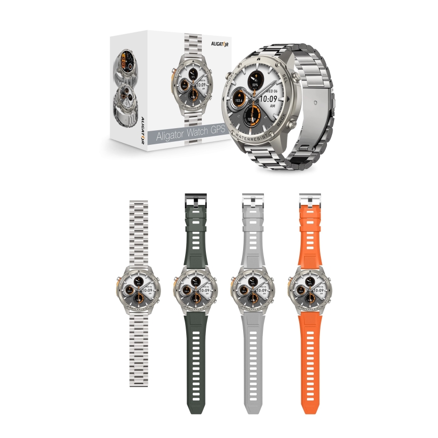 Aligator AW12SR - Smartwatch with GPS, 500 mAh battery, IP69K protection, Silver