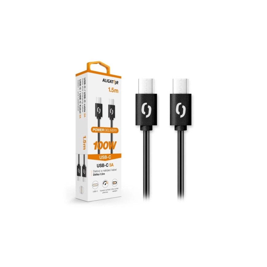 Aligator DATKP46 - USB-C to USB-C Cable, 100W Power Delivery, 1.5 m, Black