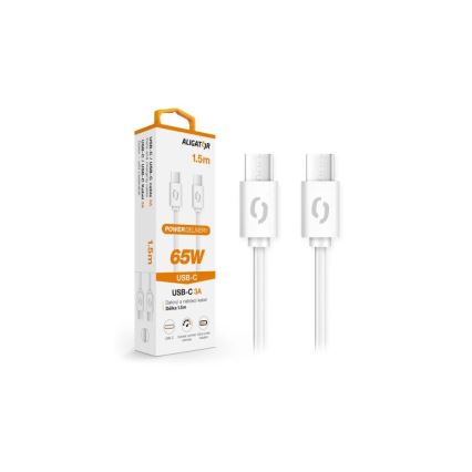 Aligator DATKP49 - USB-C to USB-C Cable, 65W USB Power Delivery, 1.5 m, White