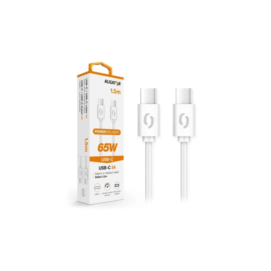 Aligator DATKP49 - USB-C to USB-C Cable, 65W USB Power Delivery, 1.5 m, White