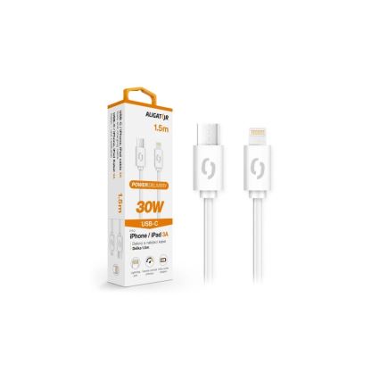 Aligator DATKP51 - USB-C to Lightning Cable, 30W Power Delivery, 1.5 m, White