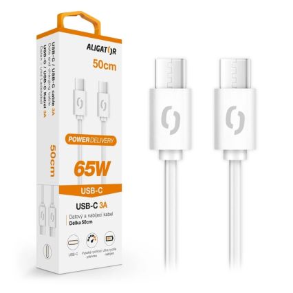 Aligator DATKP55 - USB-C to USB-C Cable, 65W Power Delivery, 0.5 m, White
