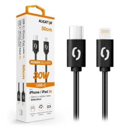 Aligator DATKP56 - USB-C to Lightning cable, 30W Power Delivery, 0.5 m, black