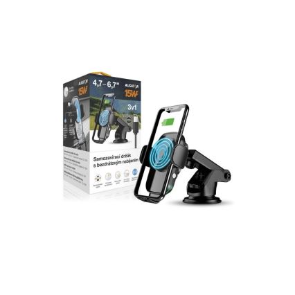 Aligator HAK2 - Self-closing car phone mount with 15W Qi wireless charging, black