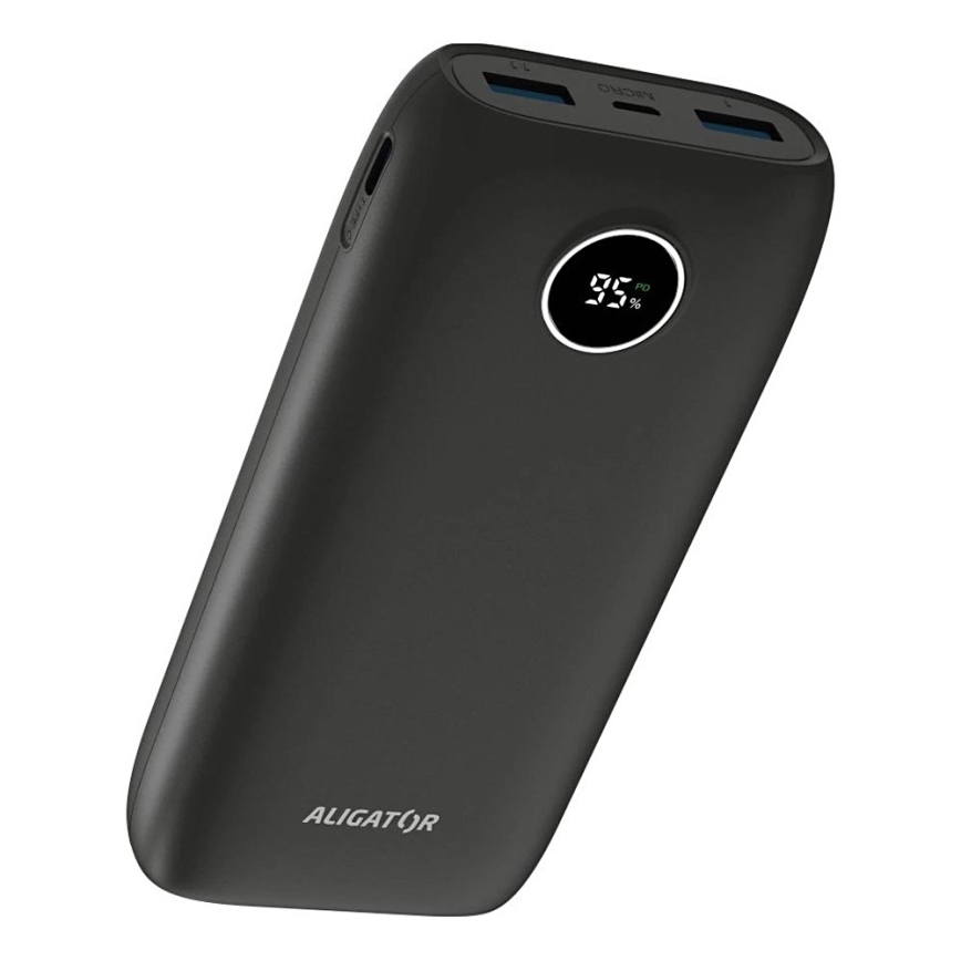 Aligator PBPD20BK - 20,000 mAh Power Bank with LCD Display, 20W Power Delivery, 3.7V, Black