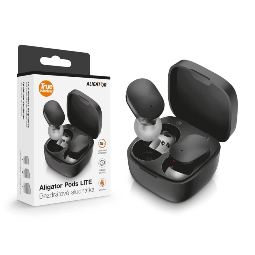 Aligator TWS05 - Pods LITE Wireless Earbuds 200 mAh + 2x 30 mAh, Black